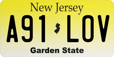 NJ license plate A91LOV
