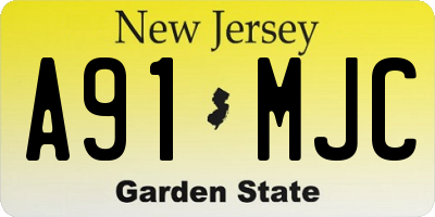 NJ license plate A91MJC