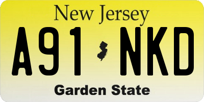 NJ license plate A91NKD