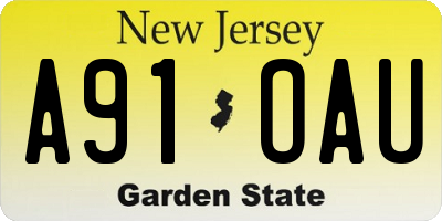 NJ license plate A91OAU