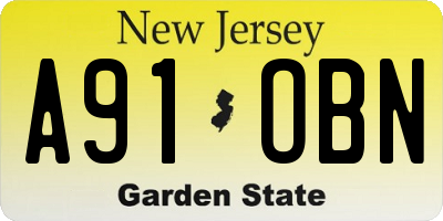 NJ license plate A91OBN