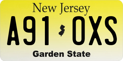 NJ license plate A91OXS