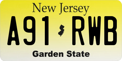 NJ license plate A91RWB
