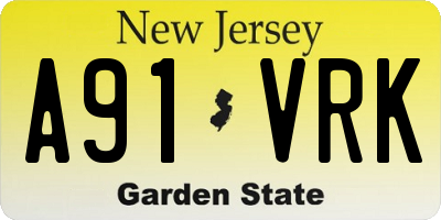 NJ license plate A91VRK