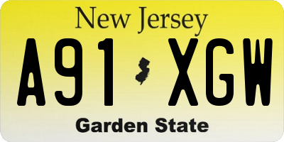 NJ license plate A91XGW