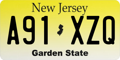 NJ license plate A91XZQ