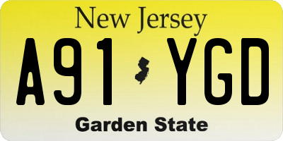 NJ license plate A91YGD