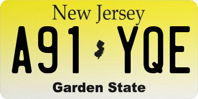 NJ license plate A91YQE