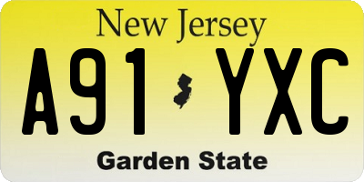 NJ license plate A91YXC