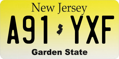 NJ license plate A91YXF