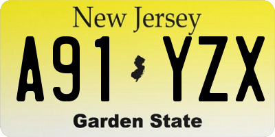 NJ license plate A91YZX