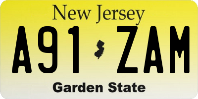 NJ license plate A91ZAM