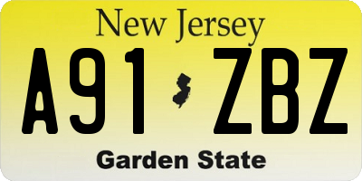 NJ license plate A91ZBZ