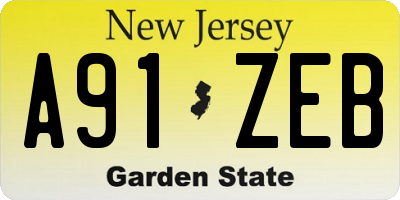 NJ license plate A91ZEB