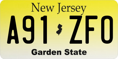 NJ license plate A91ZFO