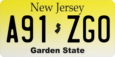 NJ license plate A91ZGO