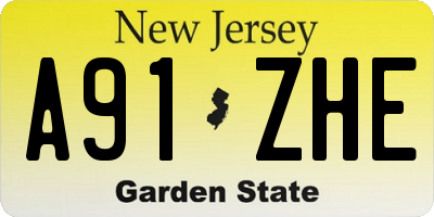 NJ license plate A91ZHE