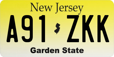NJ license plate A91ZKK