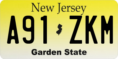 NJ license plate A91ZKM