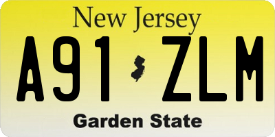 NJ license plate A91ZLM