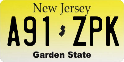 NJ license plate A91ZPK