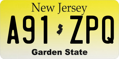 NJ license plate A91ZPQ