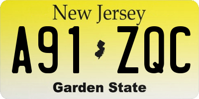 NJ license plate A91ZQC