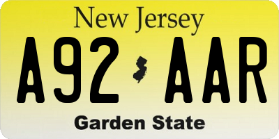 NJ license plate A92AAR