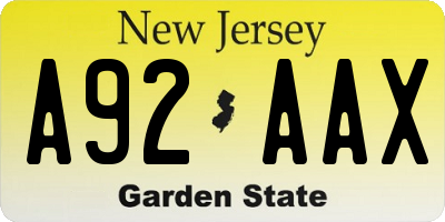 NJ license plate A92AAX