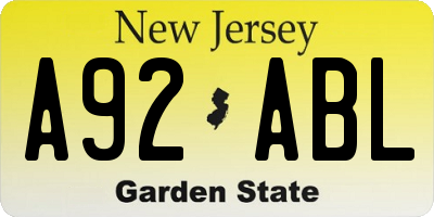 NJ license plate A92ABL