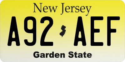 NJ license plate A92AEF