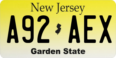 NJ license plate A92AEX