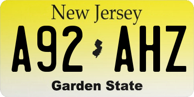 NJ license plate A92AHZ