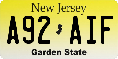 NJ license plate A92AIF