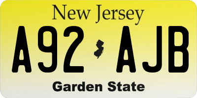 NJ license plate A92AJB