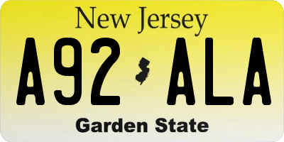 NJ license plate A92ALA