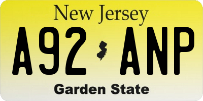 NJ license plate A92ANP