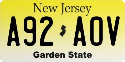 NJ license plate A92AOV