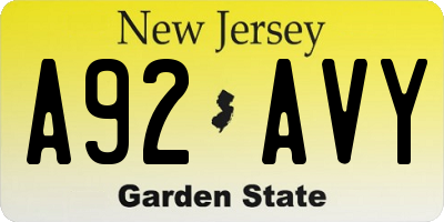 NJ license plate A92AVY