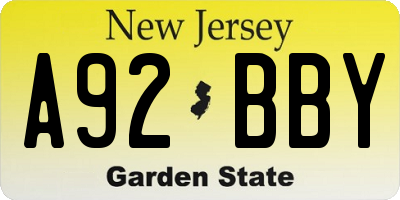 NJ license plate A92BBY
