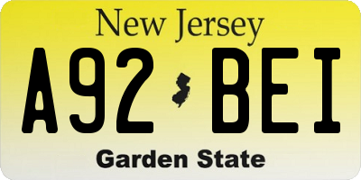 NJ license plate A92BEI