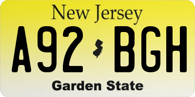 NJ license plate A92BGH
