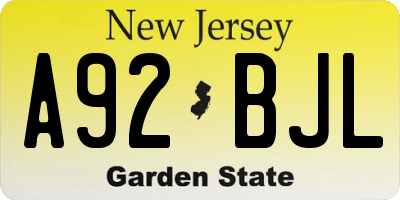 NJ license plate A92BJL