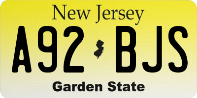 NJ license plate A92BJS