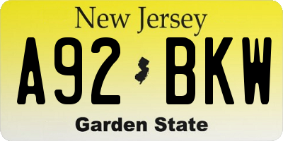 NJ license plate A92BKW