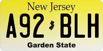 NJ license plate A92BLH