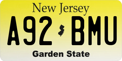 NJ license plate A92BMU