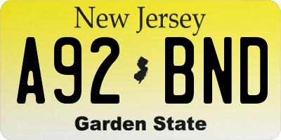 NJ license plate A92BND