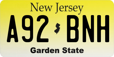 NJ license plate A92BNH