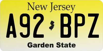 NJ license plate A92BPZ